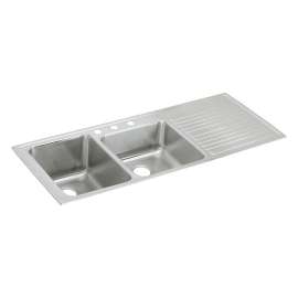Lustertone Classic Stainless Steel 54" X 22" X 10" 4-Hole Offset 60/40 Double Bowl Drop-In Sink W/Drainboard, ILGR5422L4