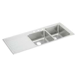 Lustertone Classic Stainless Steel 54" X 22" X 10" 1-Hole Offset 40/60 Double Bowl Drop-In Sink W/Right Drainboard, ILGR5422R1