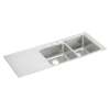 Lustertone Classic Stainless Steel 54" X 22" X 10" 3-Hole Offset 40/60 Double Bowl Drop-In Sink W/Right Drainboard, ILGR5422R3