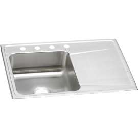 Lustertone Classic Stainless Steel 33" X 22" X 7-5/8" 4-Hole Single Bowl Drop-In Sink W/Left Drainboard, ILR3322L4