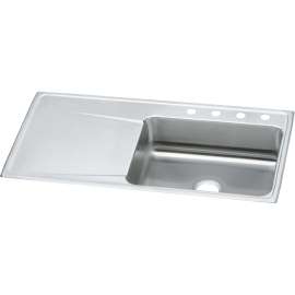 Lustertone Classic Stainless Steel 43" X 22" X 7-5/8" 4-Hole Single Bowl Drop-In Sink W/Right Drainboard, ILR4322R4