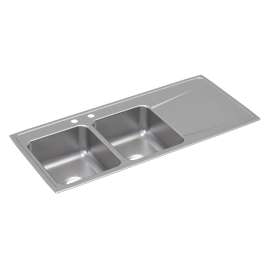 Lustertone Classic Stainless Steel 48" X 22" X 7-5/8" 2-Hole Equal Double Bowl Drop-In Sink W/Left Drainboard, ILR4822L2