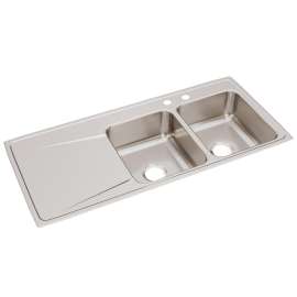 Lustertone Classic Stainless Steel 48" X 22" X 7-5/8" Mr2-Hole Equal Double Bowl Drop-In Sink W/Right Drainboard, ILR4822RMR2