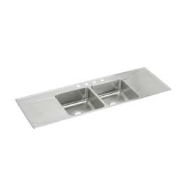 Lustertone Classic Stainless Steel 66" X 22" X 7-5/8" 2-Hole Equal Double Bowl Drop-In Sink W/Right Drainboard, ILR6622DD2