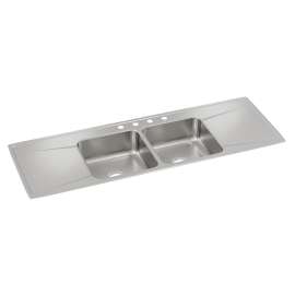 Lustertone Classic Stainless Steel 66" X 22" X 7-5/8" Equal 4-Hole Double Bowl Drop-In Sink W/Drainboard, ILR6622DD4