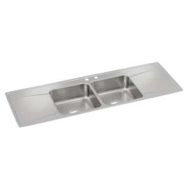 Lustertone Classic Stainless Steel 66" X 22" X 7-5/8" Mr2-Hole Equal Double Bowl Drop-In Sink W/Drainboard, ILR6622DDMR2