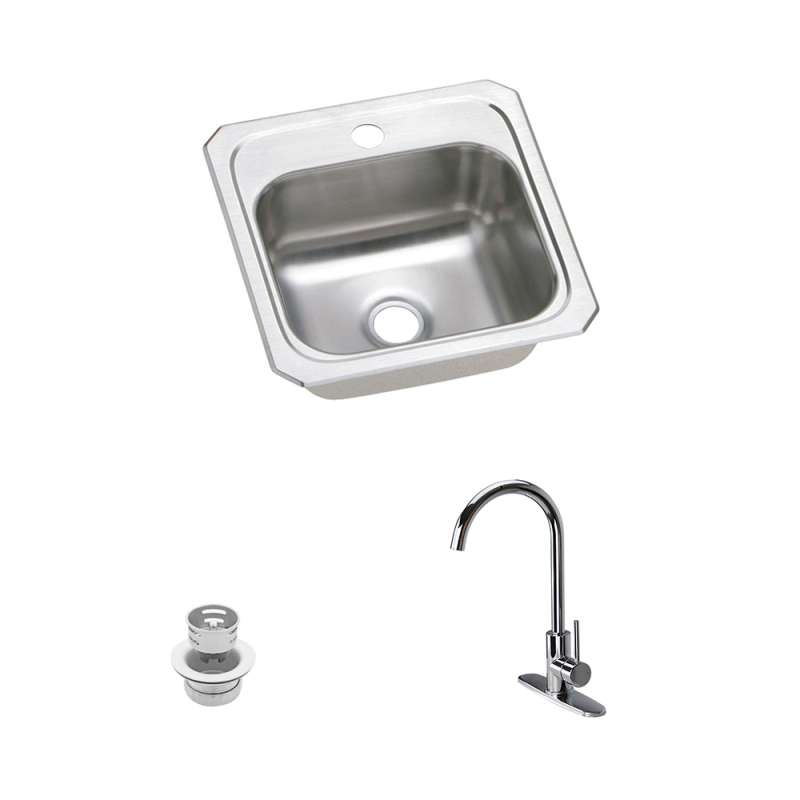 Elkay Celebrity Stainless Steel 15 In Drop In Kitchen Sink Kit With Kitchen Sink Faucet Strainer Brushed Satin