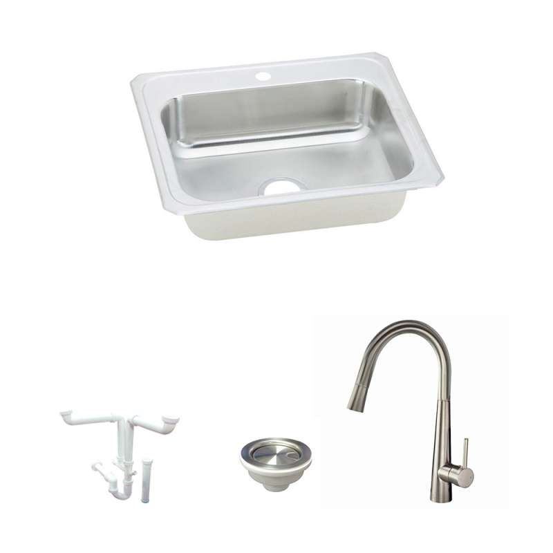 Elkay Celebrity Stainless Steel 31 In Drop In Kitchen Sink Kit With Kitchen Sink Faucet Strainer Drain Installation Kit Brushed Satin