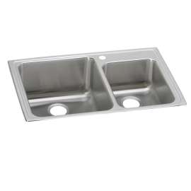 Lustertone Classic Stainless Steel 33" X 22" X 10" 3-Hole 60/40 Double Bowl Drop-In Sink, LFGR33223