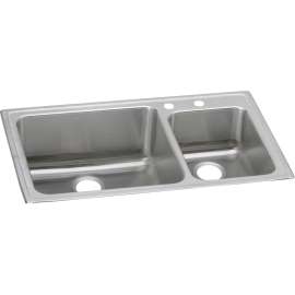 Lustertone Classic Stainless Steel 37" X 22" X 10" 2-Hole 60/40 Double Bowl Drop-In Sink, LFGR37222