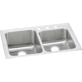 Lustertone Classic Stainless Steel 33" X 22" X 10" Offset 3-Hole Double Bowl Drop-In Sink, LGR33223
