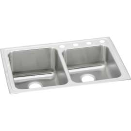 Lustertone Classic Stainless Steel 33" X 22" X 10" Offset 4-Hole Double Bowl Drop-In Sink, LGR33224