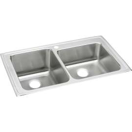 Lustertone Classic Stainless Steel 37" X 22" X 10" S2-Hole Offset Double Bowl Drop-In Sink, LGR3722S2