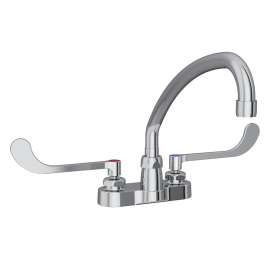 4" Centerset With Exposed Deck Faucet With 10" Arc Tube Spout 6" Wristblade Handles, LK406AT10T6