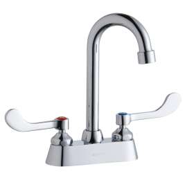 4" Centerset With Exposed Deck Faucet With 4" Gooseneck Spout 4" Wristblade Handle+Supplies Stops Drain, LK406GN04T4SC