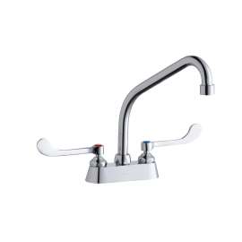 4" Centerset With Exposed Deck Faucet With 8" High Arc Spout 6" Wristblade Handles Chrome, LK406HA08T6