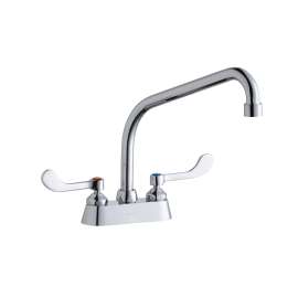 4" Centerset With Exposed Deck Faucet With 10" High Arc Spout 6" Wristblade Handles Chrome, LK406HA10T6