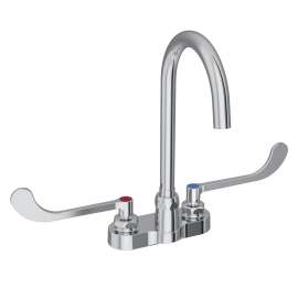 4" Centerset With Exposed Deck Laminar Flow Faucet With 5" Gooseneck Spout 6" Wristblade Handles Chrome, LK406LGN05T6