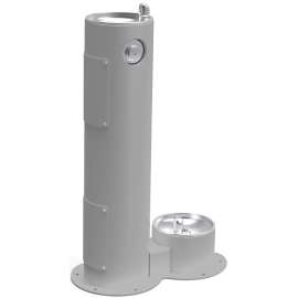 Outdoor Pedestal Fountain With Pet Station Non-Filtered Non-Refrigerated Freeze Resistant Gray, LK4400DBFRKGRY