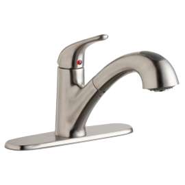Everyday Single Hole Deck Mount Kitchen Faucet With Pull-Out Spray Lever Handle And Escutcheon Lustrous Steel, LK5000LS