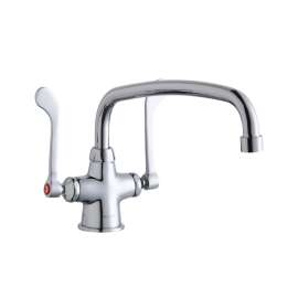 Single Hole With Concealed Deck Faucet With 12" Arc Tube Spout 6" Wristblade Handles Chrome, LK500AT12T6