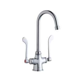 Single Hole With Concealed Deck Faucet With 5" Gooseneck Spout 6" Wristblade Handles Chrome, LK500GN05T6