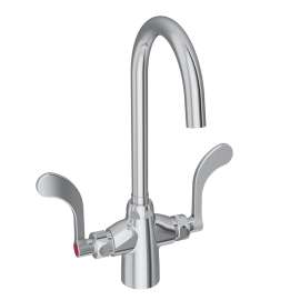 Single Hole With Concealed Deck Laminar Flow Faucet With 5" Gooseneck Spout 4" Wristblade Handles Chrome, LK500LGN05T4