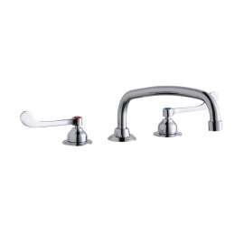 8" Centerset With Concealed Deck Faucet With 12" Arc Tube Spout 6" Wristblade Handles Chrome, LK800AT12T6