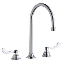 8" Centerset With Concealed Deck Faucet With 8" Gooseneck Spout 4" Wristblade Handles Chrome, LK800GN08T4