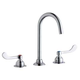8" Centerset With Concealed Deck Laminar Flow Faucet With 5" Gooseneck Spout 4" Wristblade Handles Chrome, LK800LGN05T4