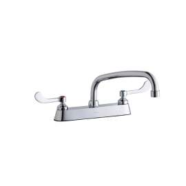 8" Centerset With Exposed Deck Faucet With 10" Arc Tube Spout 4" Wristblade Handles Chrome, LK810AT10T4