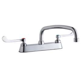 8" Centerset With Exposed Deck Faucet With 12" Arc Tube Spout 6" Wristblade Handles Chrome, LK810AT12T6
