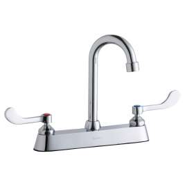 8" Centerset With Exposed Deck Faucet With 4" Gooseneck Spout 4" Wristblade Handles Chrome, LK810GN04T4