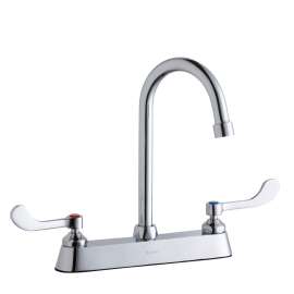8" Centerset With Exposed Deck Faucet With 5" Gooseneck Spout 4" Wristblade Handles Chrome, LK810GN05T4