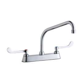 8" Centerset With Exposed Deck Faucet With 10" High Arc Spout 6" Wristblade Handles Chrome, LK810HA10T6