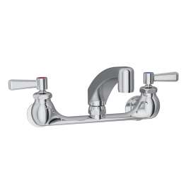 Foodservice 8" Centerset Wall Mount Faucet With 8" Arc Tube Spout 2" Lever Handles 1/2" Offset Inlets Chrome, LK940AT08L2H