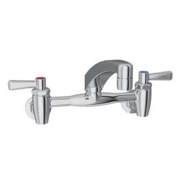 Foodservice 8" Centerset Wall Mount Faucet With 8" Arc Tube Spout 4" Wristblade Handles 1/2" Offset Inlets, LK940AT08T4H