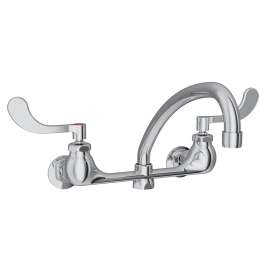 Foodservice 8" Centerset Wall Mount Faucet With 10" Arc Tube Spout 4" Wristblade Handles 1/2" Offset Inlets, LK940AT10T4H
