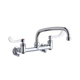 Foodservice 8" Centerset Wall Mount Faucet With 10" Arc Tube Spout 4In Wristblade Handles 1/2" Offset Inlets+Stop, LK940AT10T4S