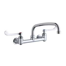 Foodservice 8" Centerset Wall Mount Faucet With 10" Arc Tube Spout 6" Wristblade Handles 1/2" Offset Inlets, LK940AT10T6H