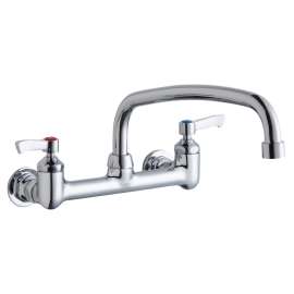 Foodservice 8" Centerset Wall Mount Faucet With 12" Arc Tube Spout 2" Lever Handles 1/2" Offset Inlets Chrome, LK940AT12L2H