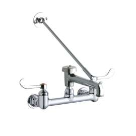 8" Centerset Wall Mount Faucet W/7" Bucket Hook Spt 4In Wristblade Handles 1/2" Offset Inlet Polished Chrome, LK940BP07T4H