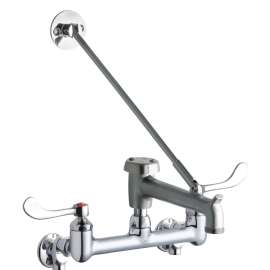 8" Centerset Wall Mount Faucet 7" Bucket Hook Spt 4" Wristblade Handles 1/2" Offset Inlets+Stop Rough Chrome, LK940BR07T4S