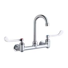 Scrub/Handwash 8" Centerset Wall Mount Faucet W/4" Gooseneck Spout 6" Wristblade Handles 1/2" Offset Inlet, LK940GN04T6H