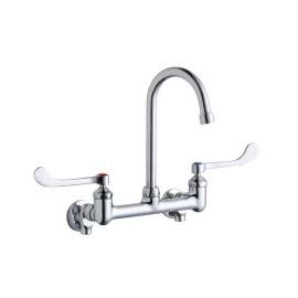 Scrub/Handwash 8" Centerset Wall Mount Faucet W/5" Gooseneck Spout 6" Wristblade Handle 1/2" Offset Inlets+Stop, LK940GN05T6S