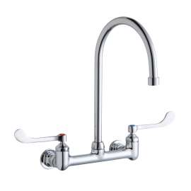 Scrub/Handwash 8" Centerset Wall Mount Faucet W/8" Gooseneck Spout 6" Wristblade Handles 1/2" Offset Inlet, LK940GN08T6H