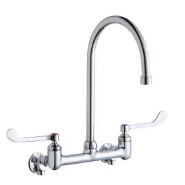 Scrub/Handwash 8" Centerset Wall Mount Faucet W/8" Gooseneck Spout 6" Wristblade Handle 1/2" Offset Inlets+Stop, LK940GN08T6S