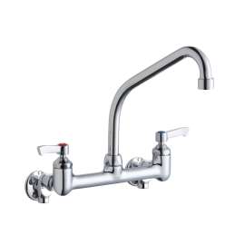 8" Centers Wall Faucet 8" High Arc Spout 2" Lever Handle Inlet+Stop, LK940HA08L2H
