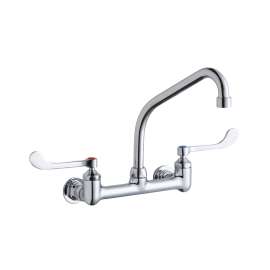 Foodservice 8" Centerset Wall Mount Faucet With 8" High Arc Spout 6" Wristblade Handles 1/2" Offset Inlets, LK940HA08T6H