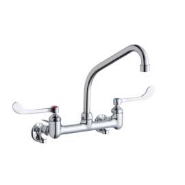 Foodservice 8" Centerset Wall Mount Faucet With 8" High Arc Spout 6In Wristblade Handles 1/2" Offset Inlets+Stop, LK940HA08T6S